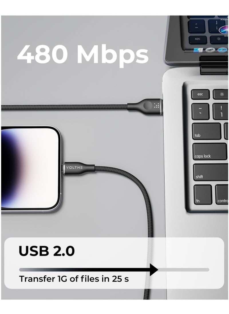VOLTME - USB C to Lightning Cable, PD 30W Powerlink RUGG Double Nylon Braided Fast Charging Cord (1.2m/4ft), USB 2.0 with 480Mbps Data Transfer Speed, Compatible with iPhone 14/14 Plus/14 Pro/14 Pro Max/iPhone 13/12/11/XS/Pro Max/Pro/Mini/SE, iPad 9, and More Devices (Black) - Image 1
