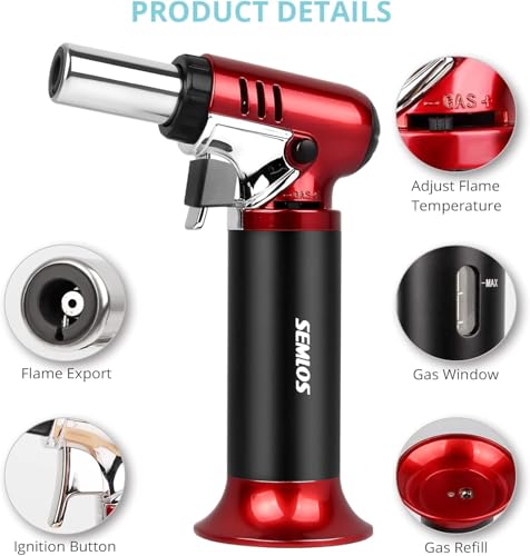 Semlos Butane Torch with Fuel Gauge, Refillable Kitchen Torch Lighter with Safety Lock and Adjustable Flame for DIY, Creme Brulee and Soldering(Butane Gas Not Included) - Image 2