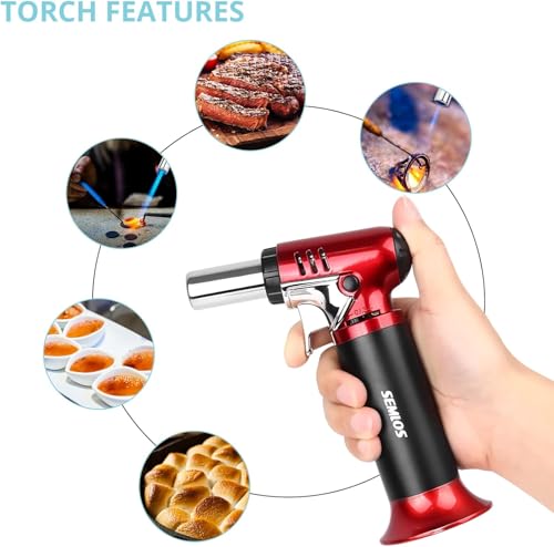 Semlos Butane Torch with Fuel Gauge, Refillable Kitchen Torch Lighter with Safety Lock and Adjustable Flame for DIY, Creme Brulee and Soldering(Butane Gas Not Included) - Image 3