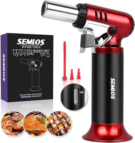 Semlos Butane Torch with Fuel Gauge, Refillable Kitchen Torch Lighter with Safety Lock and Adjustable Flame for DIY, Creme Brulee and Soldering(Butane Gas Not Included) - Image 1
