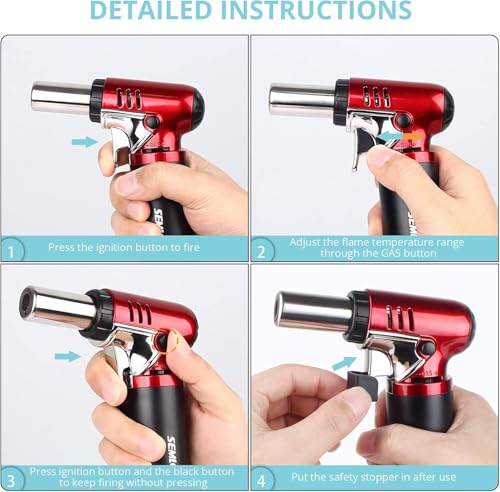 Semlos Butane Torch with Fuel Gauge, Refillable Kitchen Torch Lighter with Safety Lock and Adjustable Flame for DIY, Creme Brulee and Soldering(Butane Gas Not Included) - Image 5
