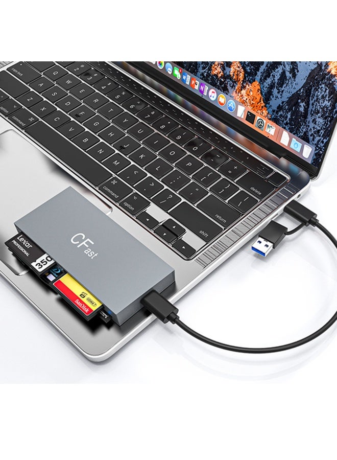 Rocketek 6-in-1 SD TF MS XD CFast Card Reader USB 3.0 High Speed Memory Card Reader with USB A USB C Dual Interface, Plug and Play Portable Multi Card Reader for PC Laptop Phone - Image 2