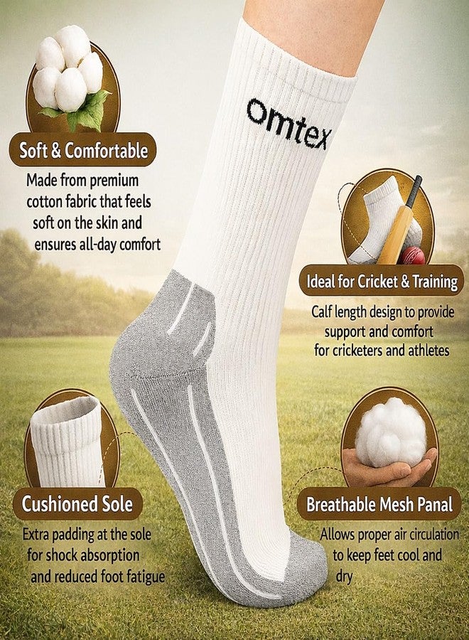 أومتيكس جوارب كريكيت ACE Plus بطول الساق من omtex للراحة وامتصاص العرق، مرنة لقبضة قوية ومتانة (أبيض كريمي) - مقاس واحد (عبوة من قطعة واحدة) - Image 2