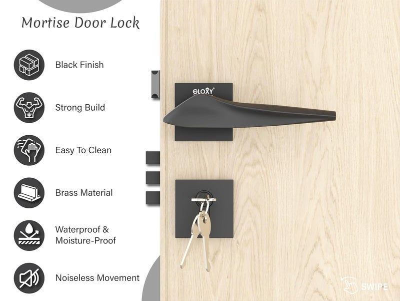 GLOXY GLOXY Heavy Duty Door Locks for Main Door Main Door Lock Door Lock with Handle Door Locks for Bedroom Mortise Lock for All Door Sleek Black Finish 2 Years Warranty Pack of 1  - Image 5