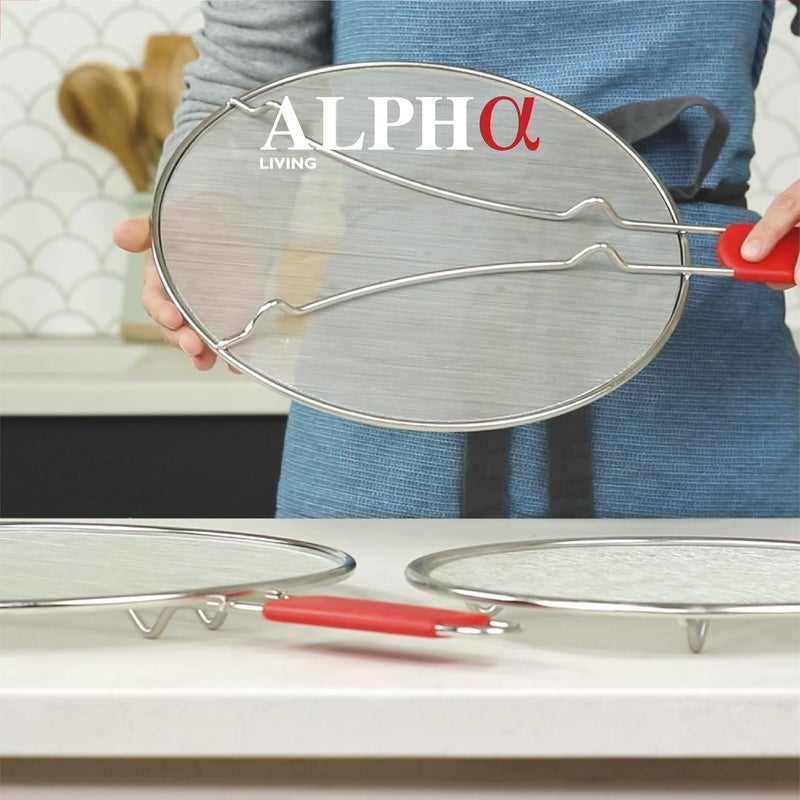 ALPHA LIVING 2 Pack Splatter Guard for Frying Pan & Food Strainer and Universal Cookware 13" - Stops Hot Oil Splash - RED Handle - Splatter Screen for Cooking - Alpha Living - Image 3