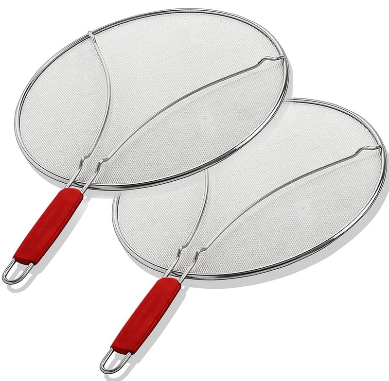 ALPHA LIVING 2 Pack Splatter Guard for Frying Pan & Food Strainer and Universal Cookware 13" - Stops Hot Oil Splash - RED Handle - Splatter Screen for Cooking - Alpha Living - Image 1