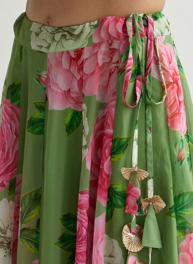 SASSAFRAS Green Floral Lehenga Choli for Women