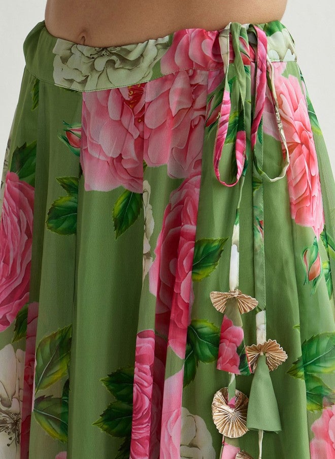 ساسافراس طقم ليجنجا شولي نسائي بالزهور الخضراء - Image 3