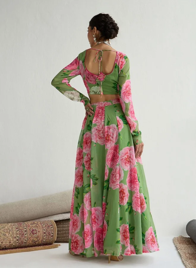 SASSAFRAS Green Floral Lehenga Choli for Women