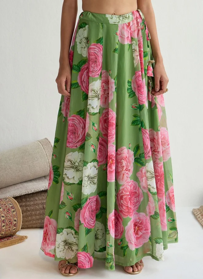 SASSAFRAS Green Floral Lehenga Choli for Women