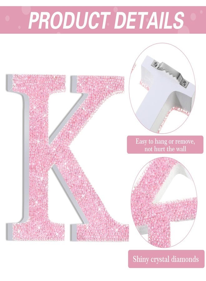 Qunclay Bling Letters for Wall Decor, Crystal Rhinestone Wooden Letters with Hooks, Crushed Diamond Glitter Letter for Bedroom Home Party Wedding Decor, Gift for Women(5.7" l X 5.7" w,Letter K,Pink) - Image 3