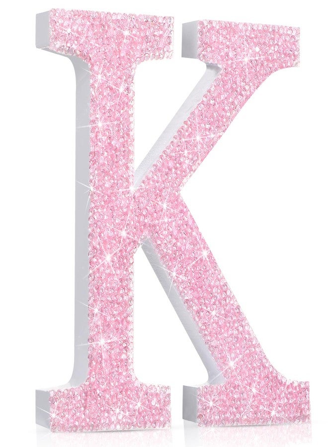 Qunclay Bling Letters for Wall Decor, Crystal Rhinestone Wooden Letters with Hooks, Crushed Diamond Glitter Letter for Bedroom Home Party Wedding Decor, Gift for Women(5.7" l X 5.7" w,Letter K,Pink) - Image 1