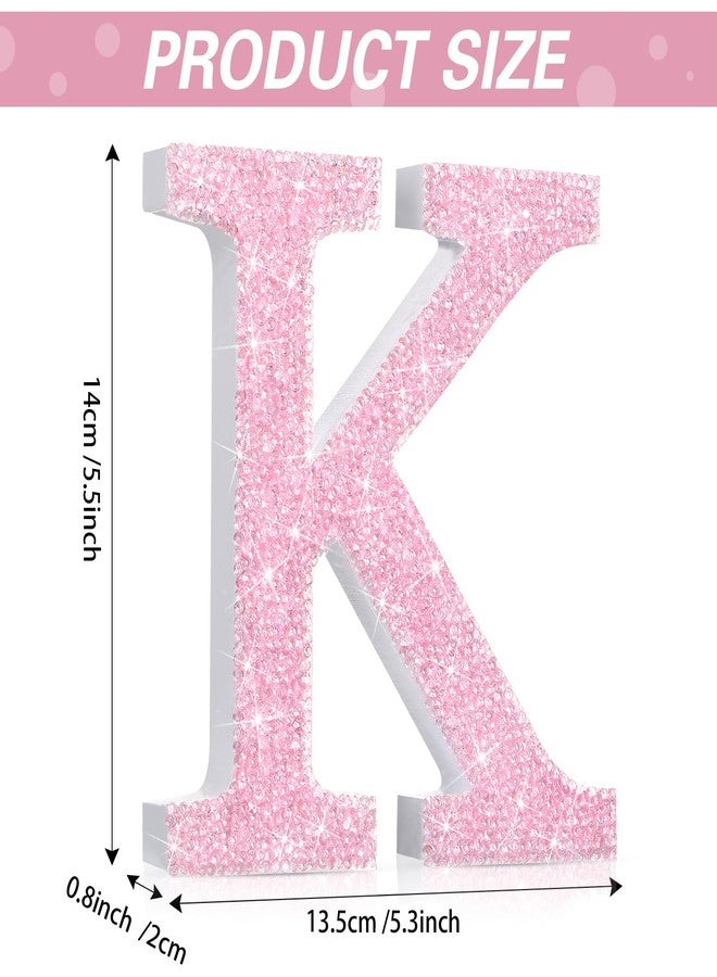 Qunclay Bling Letters for Wall Decor, Crystal Rhinestone Wooden Letters with Hooks, Crushed Diamond Glitter Letter for Bedroom Home Party Wedding Decor, Gift for Women(5.7" l X 5.7" w,Letter K,Pink) - Image 2