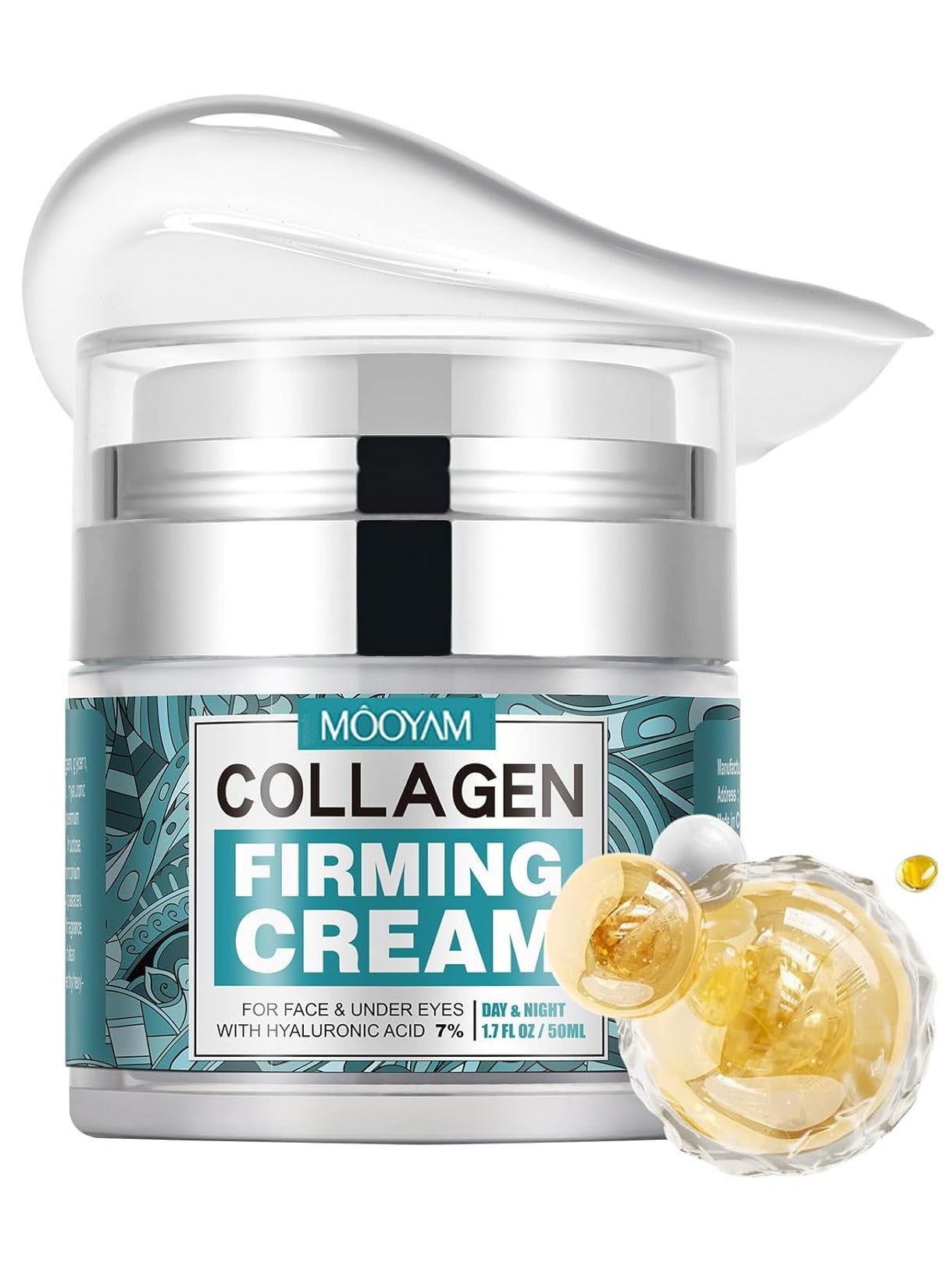 MOOYAM Collagen Firming Cream with 7% Hyaluronic Acid for Face and Under Eyes Day and Night Moisturizer Reduces Wrinkles and Improves Elasticity