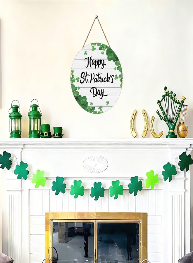 YUNKKIN St Patricks Day Wreath Happy St Patricks Day Door Decorations Shamrock Decorations Hanging Sign Wooden Shamrock Wreath Front Door Hanger for Porch Wall Indoor Home Decor - Image 4