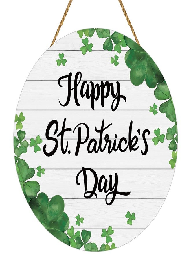 YUNKKIN St Patricks Day Wreath Happy St Patricks Day Door Decorations Shamrock Decorations Hanging Sign Wooden Shamrock Wreath Front Door Hanger for Porch Wall Indoor Home Decor - Image 1