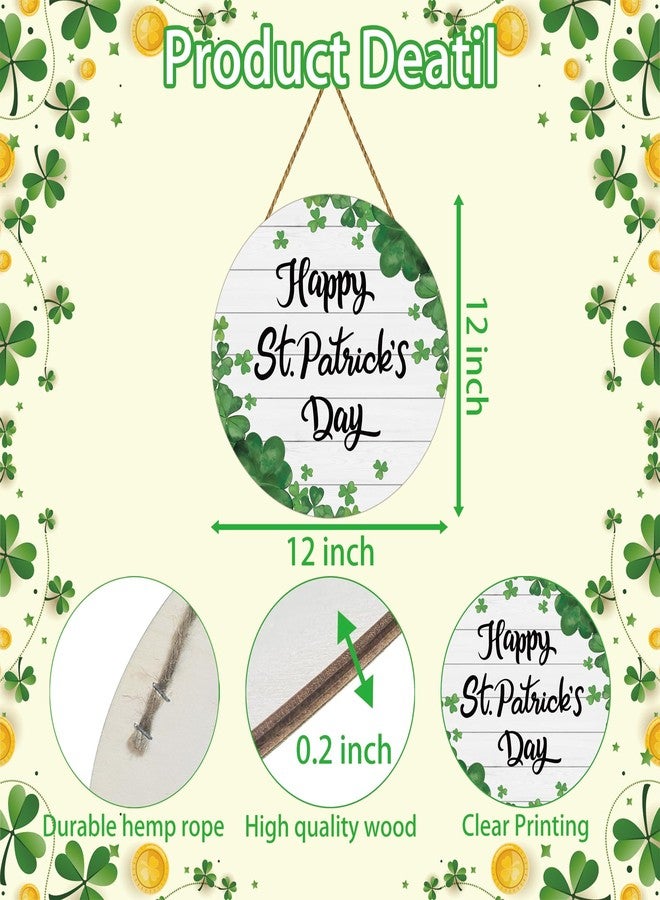 YUNKKIN St Patricks Day Wreath Happy St Patricks Day Door Decorations Shamrock Decorations Hanging Sign Wooden Shamrock Wreath Front Door Hanger for Porch Wall Indoor Home Decor - Image 2