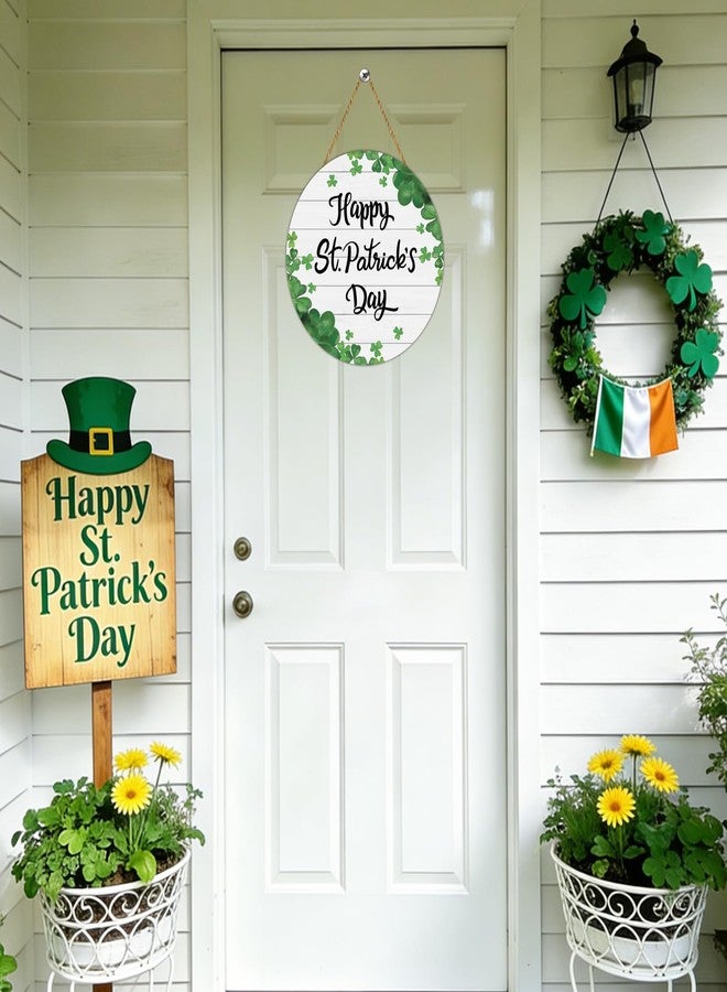 YUNKKIN St Patricks Day Wreath Happy St Patricks Day Door Decorations Shamrock Decorations Hanging Sign Wooden Shamrock Wreath Front Door Hanger for Porch Wall Indoor Home Decor - Image 3