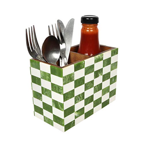 BeFunky Designer Handcrafted Pearl Finish MDF Wooden Cutlery Stand/Holder | Organizer for Dining Table & Kitchen | Special Pearl Long Lasting Finish (Green Chess) - Image 1