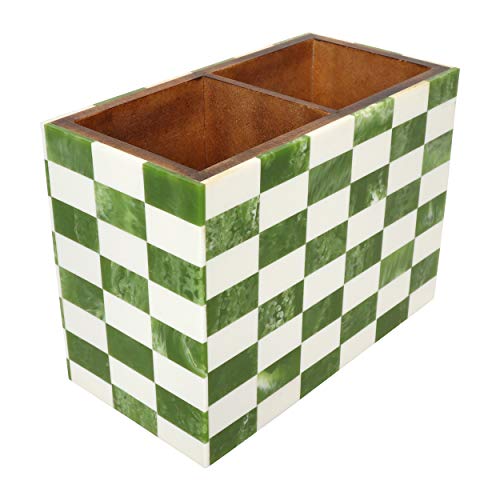 BeFunky Designer Handcrafted Pearl Finish MDF Wooden Cutlery Stand/Holder | Organizer for Dining Table & Kitchen | Special Pearl Long Lasting Finish (Green Chess) - Image 3