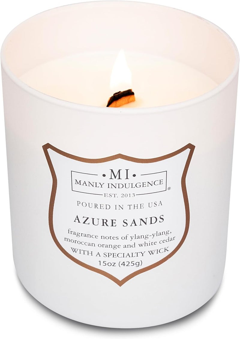 Manly Indulgence Azure Sands Wood Wick Candle for Men | Sandalwood & Vanilla Scented Jar Candle | 60hr Burn | Father’s Day Gift - Image 3