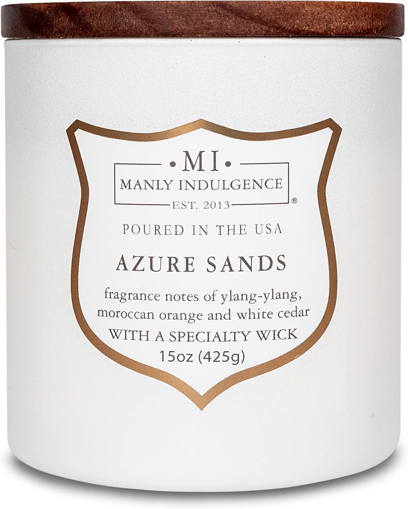 Manly Indulgence Azure Sands Wood Wick Candle for Men | Sandalwood & Vanilla Scented Jar Candle | 60hr Burn | Father’s Day Gift - Image 1