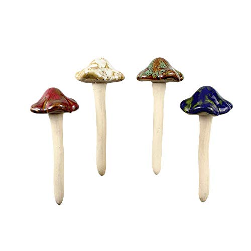 Danmu Garden Decor, 4pcs (Random Color) Ceramic Mushroom for Garden, Yard, Fairy Garden - Lawn Ornament Décor, Pottery Ornament 4.52" in Height - Image 1
