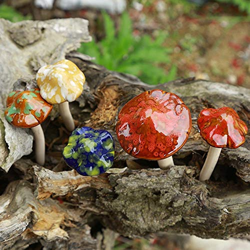Danmu Garden Decor, 4pcs (Random Color) Ceramic Mushroom for Garden, Yard, Fairy Garden - Lawn Ornament Décor, Pottery Ornament 4.52" in Height - Image 3