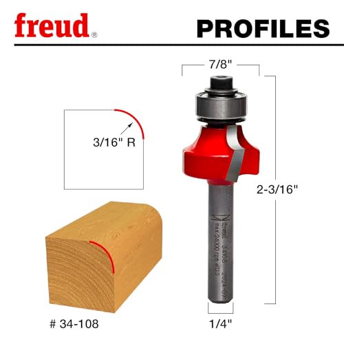 Freud Radius Rounding Over Bit with Perma-Shield Coating and Quadra-Cut Design for Flawless Finish - 2 Cutters, 1/4" Shank Dia., 3/16" Radius, 2-3/16" Length - 34-108 - Image 2