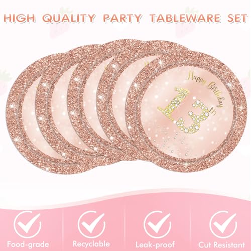 SNIMICS 41PCS 13th Birthday Decorations Rose Gold Theme 13 Year Old Girl Birthday Decorations Including Happy Birthday Plates Napkins Tablecloth for Official Teenager 13th Birthday Party - Image 5