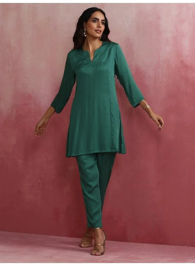 trueBrowns Green Straight Kurta Co-ord Set
