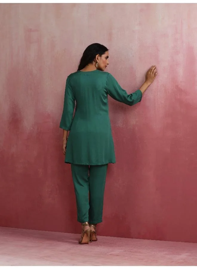 trueBrowns Green Straight Kurta Co-ord Set