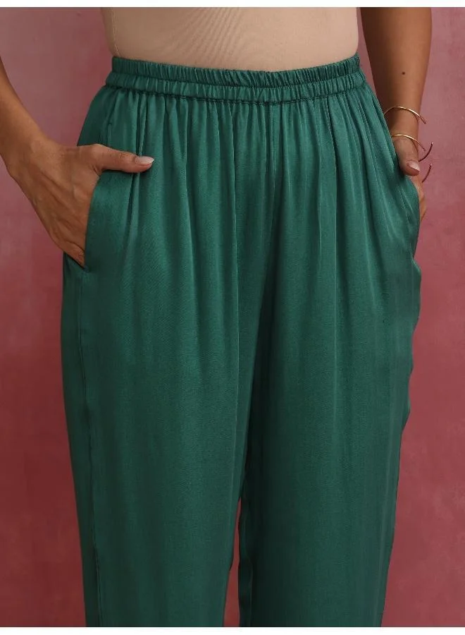 ترو برونز trueBrowns Green Straight Kurta Co-ord Set