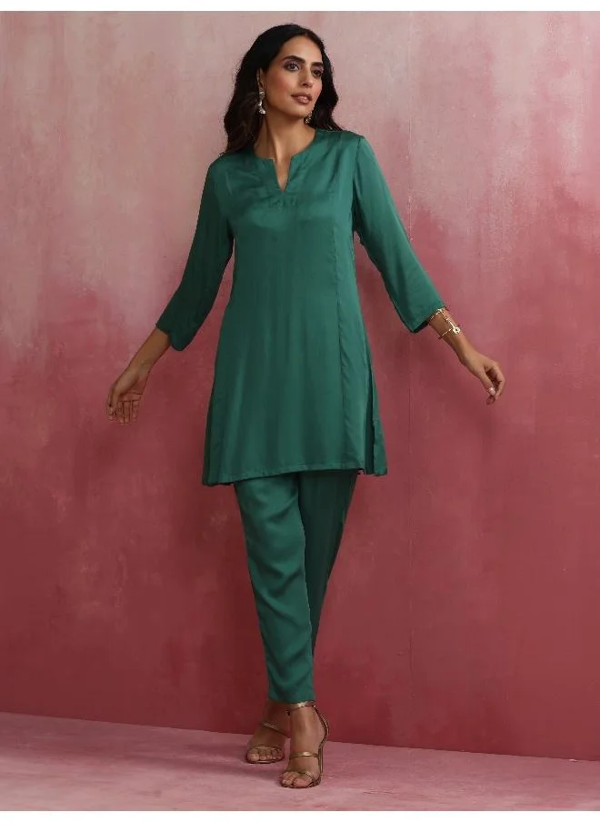 ترو برونز trueBrowns Green Straight Kurta Co-ord Set