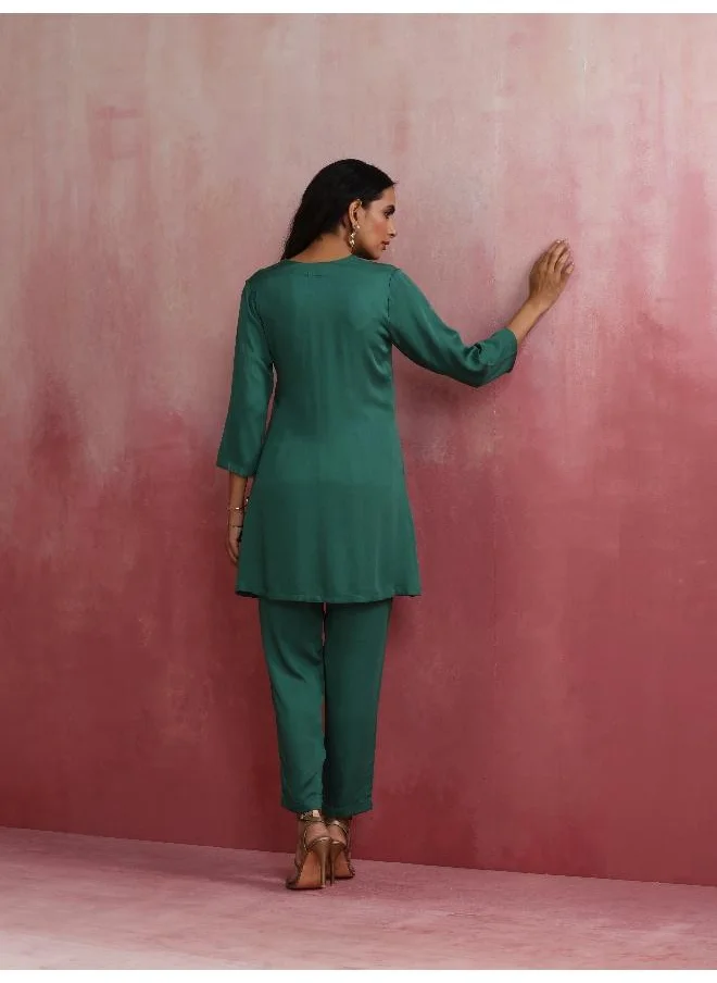 ترو برونز trueBrowns Green Straight Kurta Co-ord Set