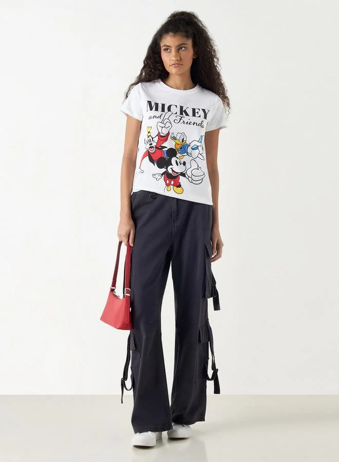 SP Characters Mickey Mouse and Friends Print T-shirt with Crew Neck and Short Sleeves