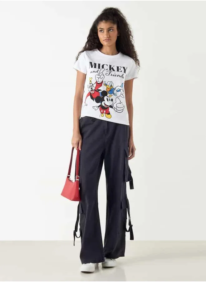 SP Characters Mickey Mouse and Friends Print T-shirt with Crew Neck and Short Sleeves