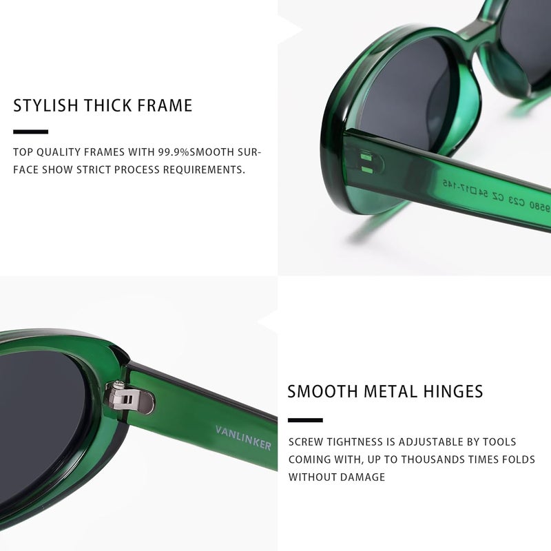 VANLINKER Polarized Retro Oval Sunglasses for Women and Men Small 90s Style VL9580 - Image 3
