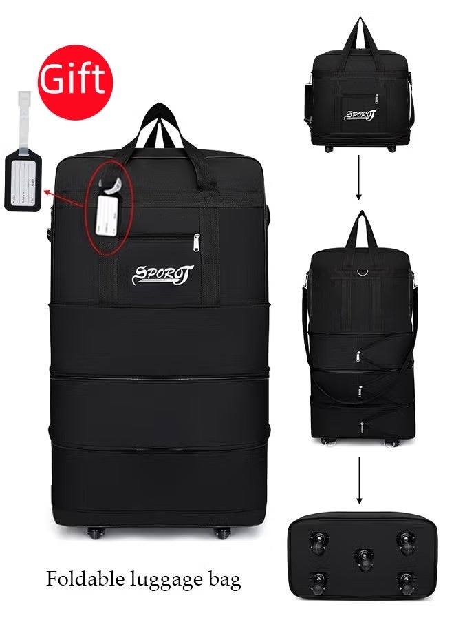 حقيبة سفر قابلة للتوسيع والطي من قماش أوكسفورد مقاوم للماء، حقيبة دفل بعجلات 5 مع بطاقة أمتعة، خفيفة الوزن، مناسبة للرجال والنساء للسفر والعمل، حجم كبير (90×50×30 سم)، ثلاث طبقات - Image 1