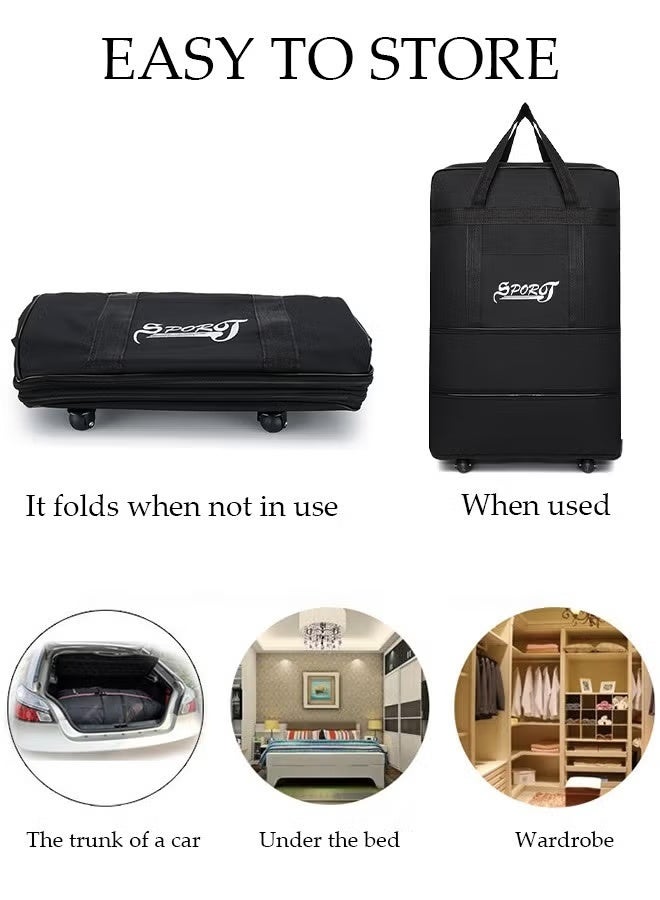 حقيبة سفر قابلة للتوسيع والطي من قماش أوكسفورد مقاوم للماء، حقيبة دفل بعجلات 5 مع بطاقة أمتعة، خفيفة الوزن، مناسبة للرجال والنساء للسفر والعمل، حجم كبير (90×50×30 سم)، ثلاث طبقات - Image 4