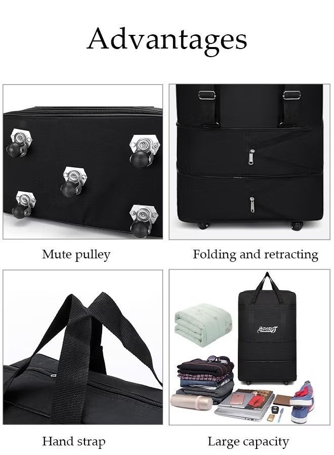 Expandable Foldable Luggage Bag Waterproof Oxford Duffle Bag Suitcase with Baggage Tag 5 Wheels,Lightweight Large for Men and Women Travel Business LARGE(90*50*30CM)3-LAYER - Image 3