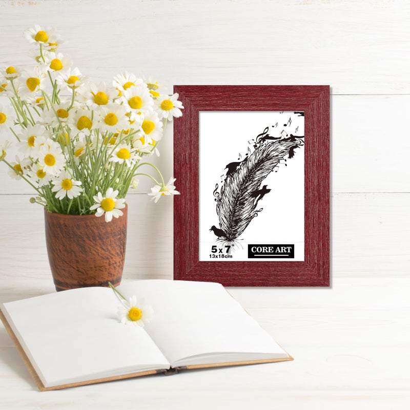 CORE ART 5x7 Picture Frame  Handmade Wood Rustic Red Photo Frame Set of 2  High Definition Semi-tempered Glass Wall or Tabletop Display - Image 4