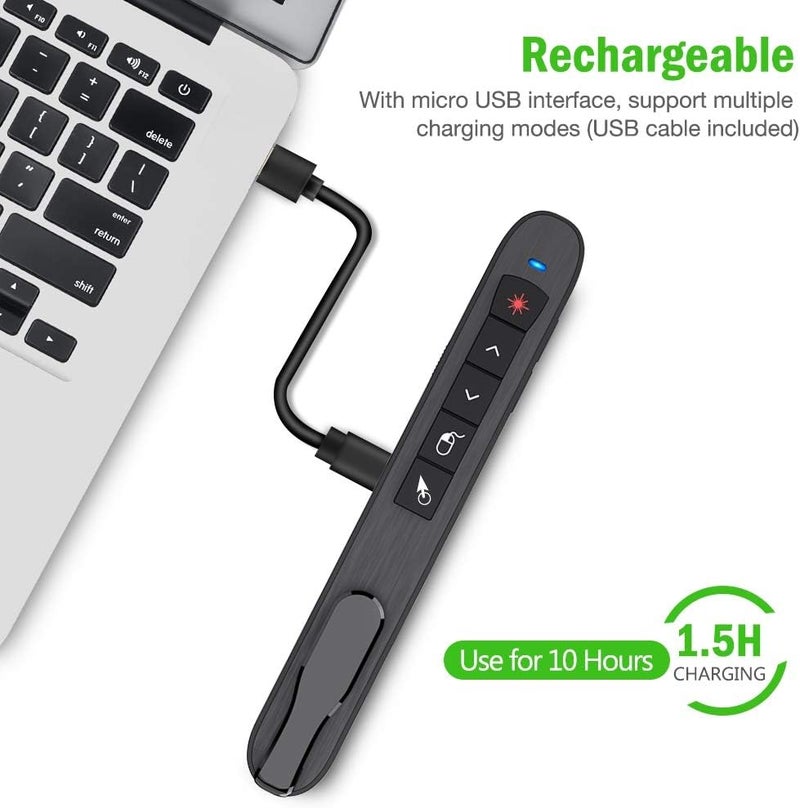 DinoFire Air Mouse Green Presentation Remote Control USB Rechargeable Presentation Clicker Wireless Presenter RF 2.4 GHz Powerpoint Clicker Slide Advancer Changer Mac/Laptop/Computer - Image 3