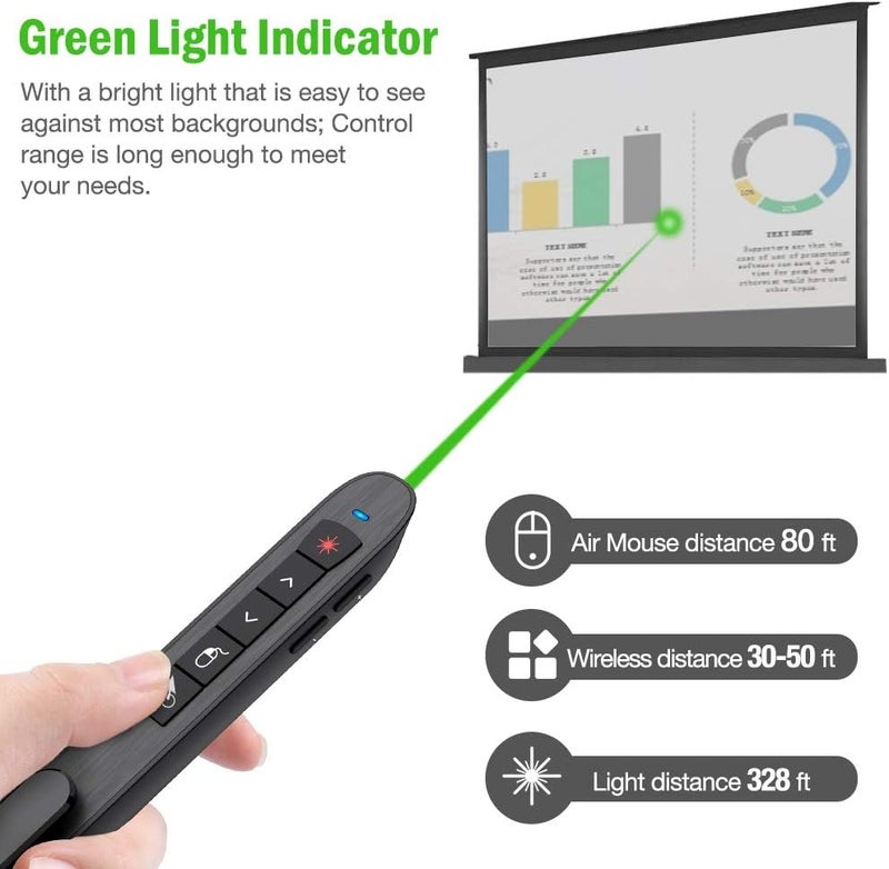 DinoFire Air Mouse Green Presentation Remote Control USB Rechargeable Presentation Clicker Wireless Presenter RF 2.4 GHz Powerpoint Clicker Slide Advancer Changer Mac/Laptop/Computer - Image 4