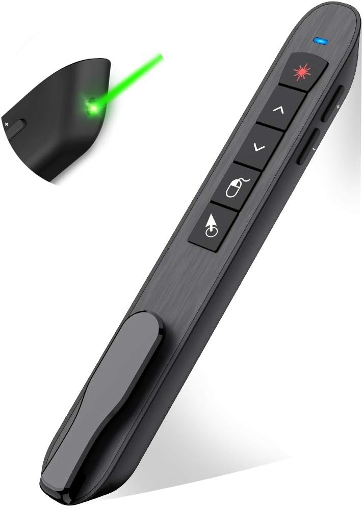 DinoFire Air Mouse Green Presentation Remote Control USB Rechargeable Presentation Clicker Wireless Presenter RF 2.4 GHz Powerpoint Clicker Slide Advancer Changer Mac/Laptop/Computer - Image 1