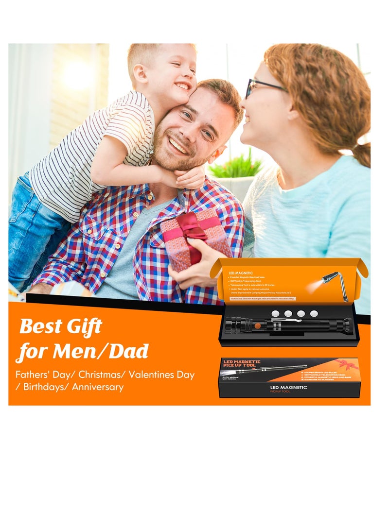 Magnetic Pickup Tool with 3 LED Lights, Birthday Gifts for Men, Extendable Magnetic Flashlight with 360° Rotation Telescoping Neck, Cool Gadgets Gifts for Men, Dad, Husband, Black - Image 3