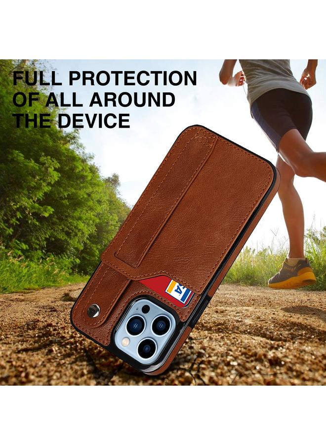 Zaboon Case For iPhone 13 Pro Max Crazy Horse Texture Shockproof TPU + PU Leather Case with Card Slot & Wrist Strap Holder - Image 5