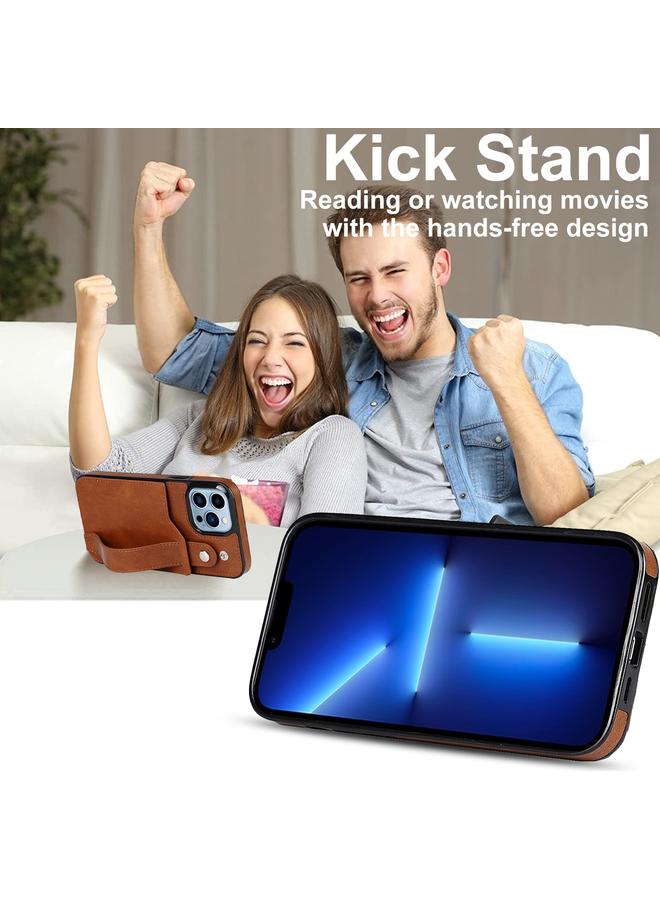 Zaboon Case For iPhone 13 Pro Max Crazy Horse Texture Shockproof TPU + PU Leather Case with Card Slot & Wrist Strap Holder - Image 4