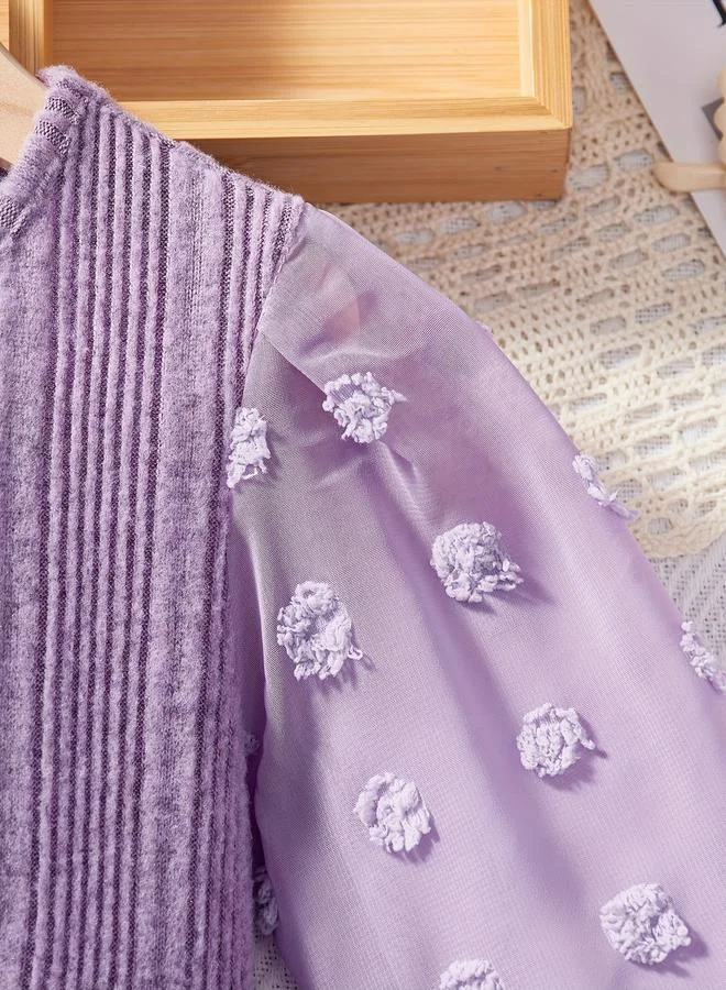 Take Two Take Two Girls Purple Textured Knit Dobby Dress