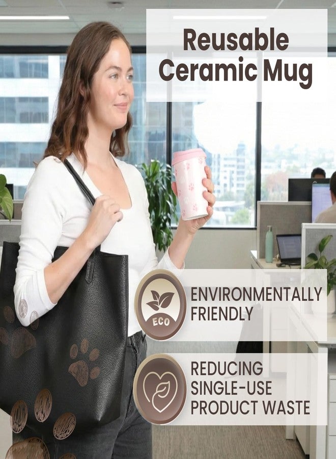 ARTHAUSEN Ceramic Travel Coffee Mug with Lid - Paw Prints - Reusable China & Silicone Portable Hot & Cold Drink Container - Dishwasher & Microwave Safe - 9 oz Max Capacity - Image 4